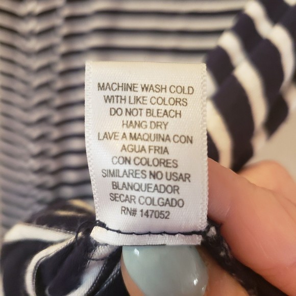 Loanna Blue & White Stripe Top Blouse Size 1X Side Tie at Bottom Short Sleeve - Picture 4 of 11